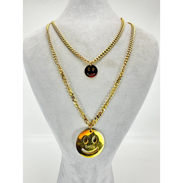 Gold İkili Gülen Yüz Kolye